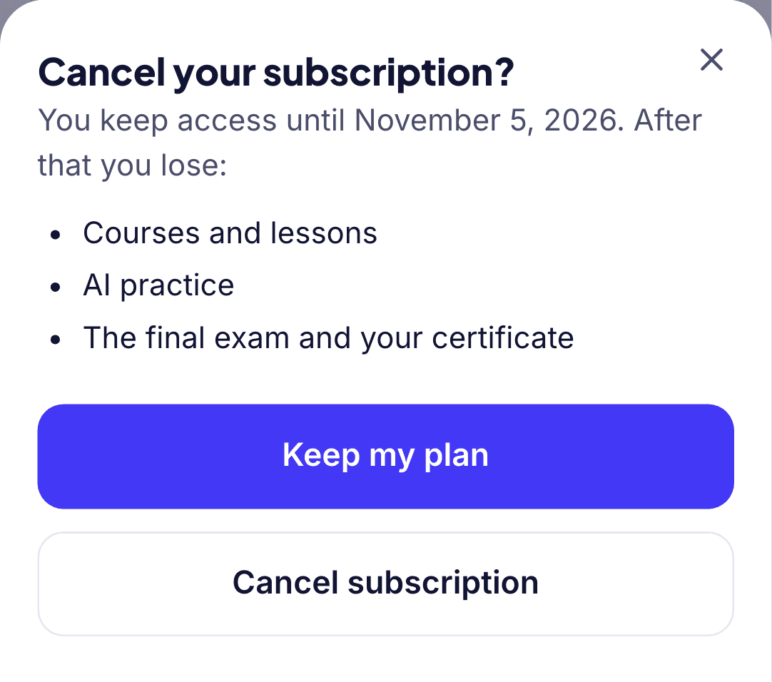 Dialog that asks you to confirm the cancellation
