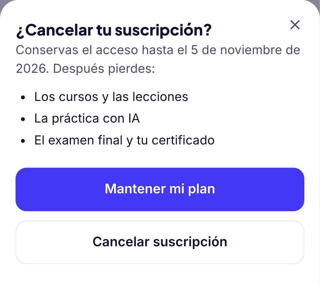 Diálogo que pide confirmar la cancelación